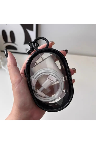 TATA CRAFT Şeffaf Mini Çanta Fermuarlı -siyah- Klipsli Kulaklık Şarj Anahtar Düzenleyici Yılbaşı Hediyelik