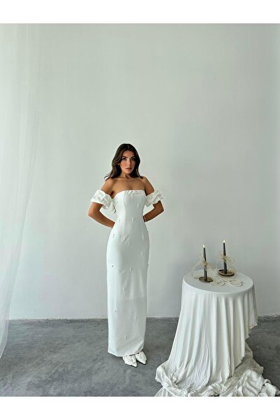 conconmoda Arabella İncili Atlas Uzun Elbise