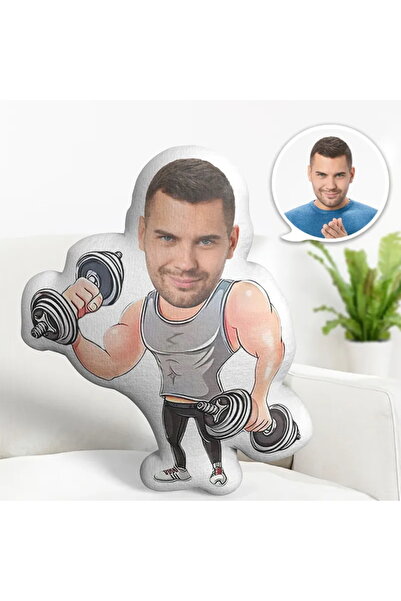 Hediyefoni Kişiye Özel dambıl Kaldıran Kaslı Sporcu Şekilli Yastık