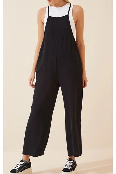 MODAMERSİ Woman's Black Pocket Gardening Jumpsuit Um7019