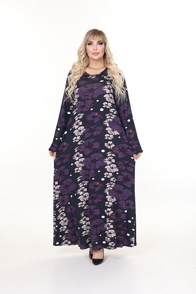 mami butik Women's Plus Size Long Sleeve Viscose Combed Cotton Hijab Suitable Long Maxi Dress