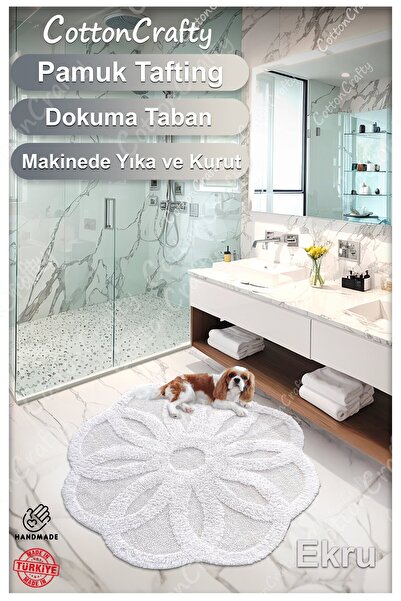 Cotton Crafty Βαμβακερό Ταφτίνγκ Απορροφητικό Χαλάκι Μπάνιου, Μοκέτα Μπάνιου LOTUS 100x100 CM