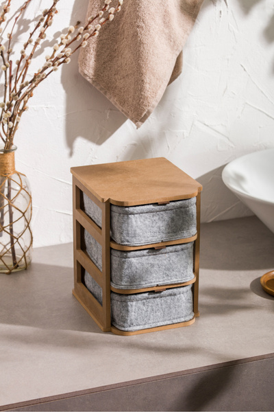 Eq deco Keçe 3 Çekmeceli Kozmetik Düzenleyici Takı Düzenleyici Masa Üstü Organizer Banyo Düzenleyici