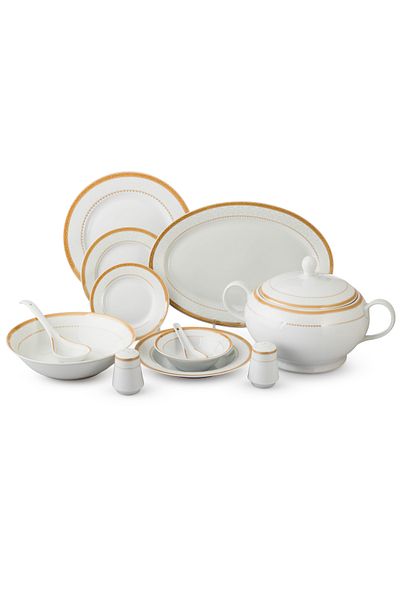Dania Set of 45 Pieces Porcelain Dining White Color With Golden Font Enough For 6 People