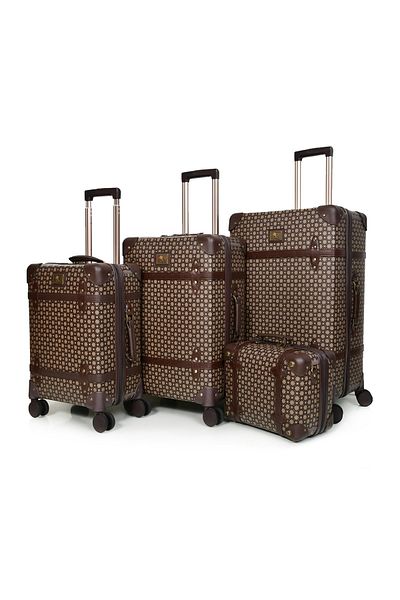 MORANO Morano Classic Leather 4 Piece Luggage Set Navy Blue 28''24''20''14'' Inch