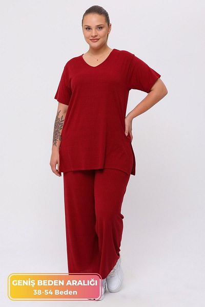 tarzımsüper Dimensiuni plus mari, cu fantă laterală, model confortabil, costum dublu, pantaloni, tunică, 2 piese, costum de sus și de jos