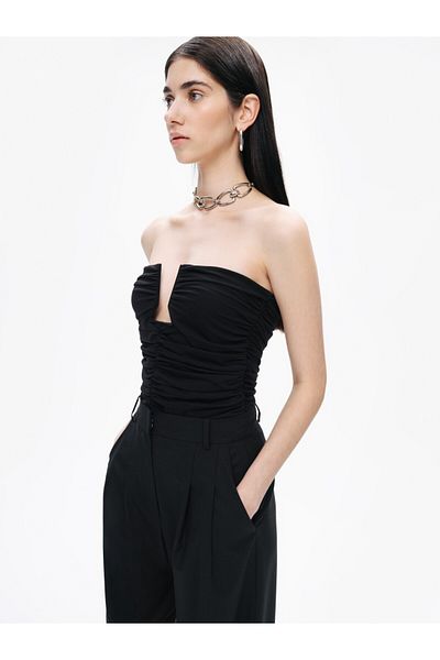 Nocturne Women's Deep Low-Cut Strapless Crop Top Black N25Yn15200-Black