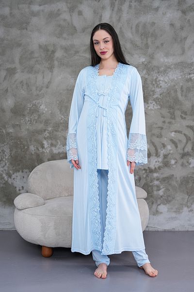 LOHOUSE Set de pijamale pentru femei, albastru, cu mâneci prințesă, design special, pentru maternitate, 3 piese