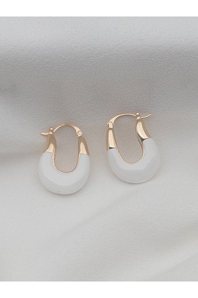 Siya Silver Gold Colored White Enameled U Model Steel Earrings