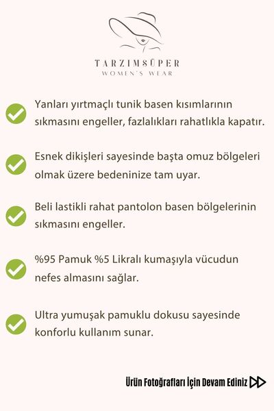 tarzımsüper Large Size Side Slit Comfort Model Comfortable 2-Piece Tunic with Trousers Stylish 2-Piece Bottom-Top Set