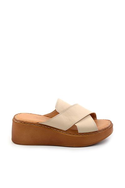Bambi Beige Leather Women's Slippers K 04331126303