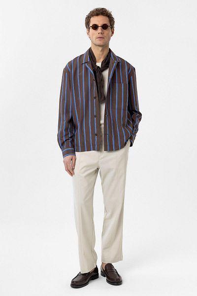 Antioch Brown Relax Fit Striped Men's Shirt