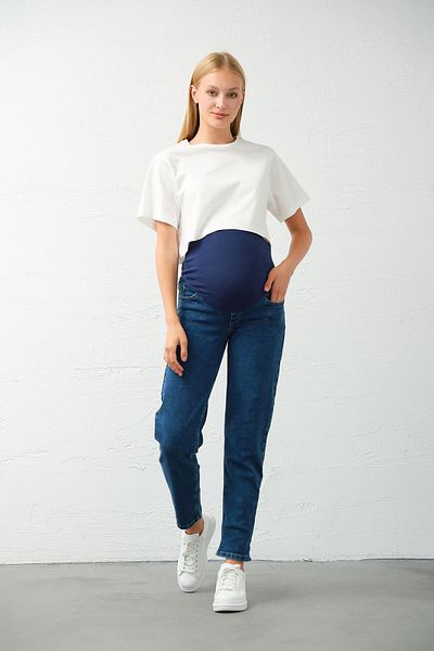 BUSA Maternity Stretchy Tummy Banded Waist Adjustable Mom Fit Pants Dark Blue