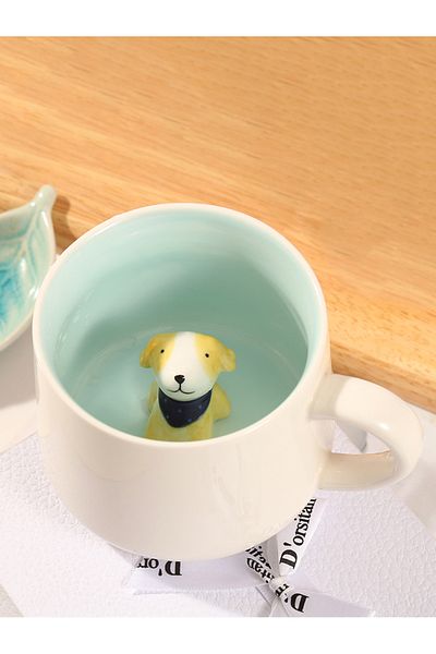 MUKKO HOME 3D Porcelain Mug – Cute Dog Figure in Scarf, 350 Ml, Fun and Original Design