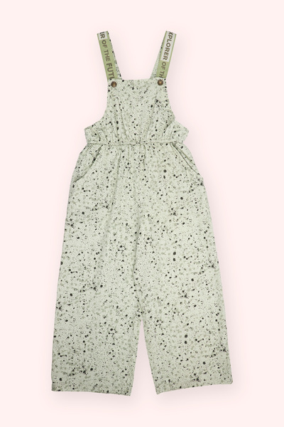 Panço Kız Çocuk Desenli Yeşil Salopet