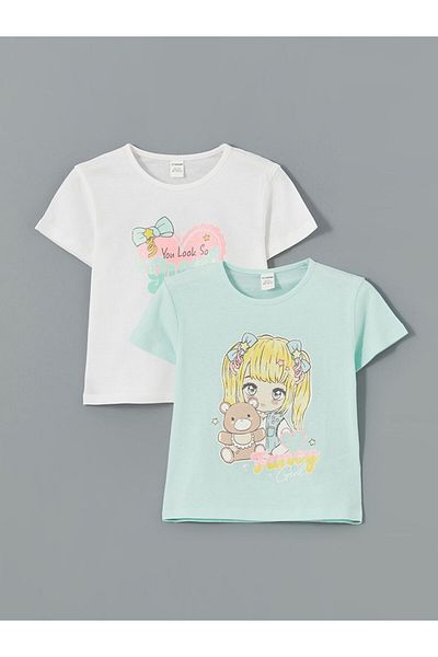 LC Waikiki New Season Anime Printed Bow Girl's T-Shirt Pack of 2 - S5Ds04Z1