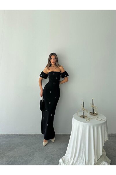 conconmoda Arabella İncili Atlas Uzun Elbise