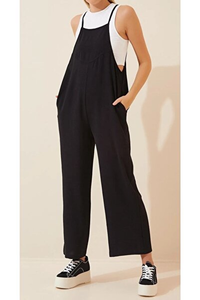 MODAMERSİ Жіночий чорний комбінезон з кишенями Um7019