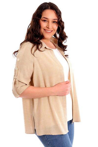 SERTUĞ Tren42Plus Large Size Epaulette Beige Double Suit