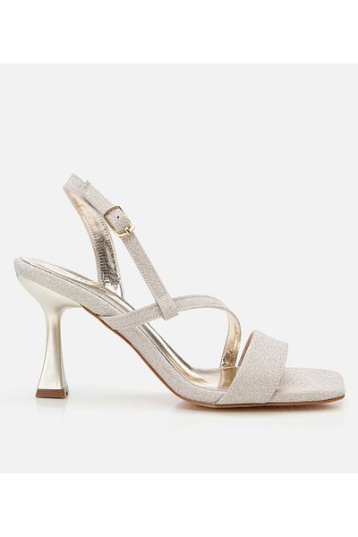 Hotiç Women's Gold Silvery Thin Heeled Sandals