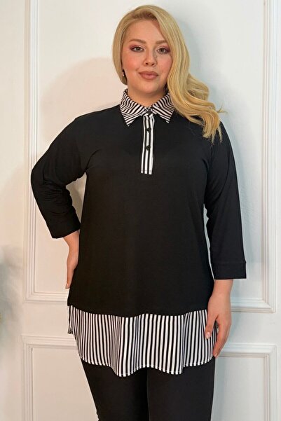 tarzımsüper Plus Size Shirt Collar Side Slit Comfort Model Half Sleeve Sports Casual Mother Combed Cotton Tunic Blouse