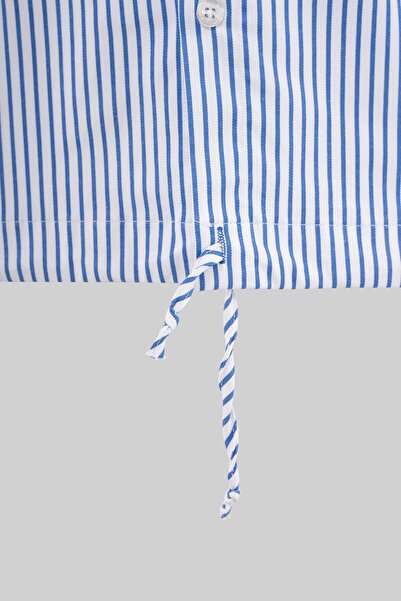 Machinist Men's Gathered Hem Blue Striped Shirt