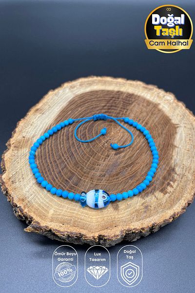 Balzamin Design Turquoise Natural Stone Anklet – Model Anklet with Glass Fish Detail and Adjustable Lift