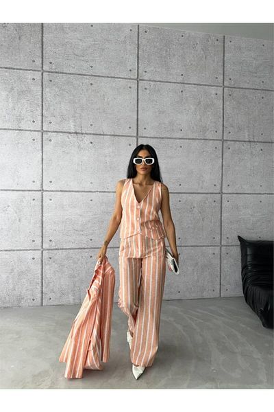 BEYD Orange Striped Linen Jacket