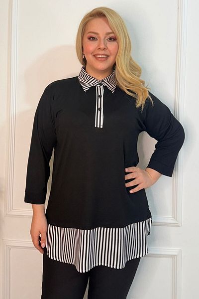 tarzımsüper Plus Size Shirt Collar Side Slit Comfort Model Half Sleeve Sports Casual Mother Combed Cotton Tunic Blouse
