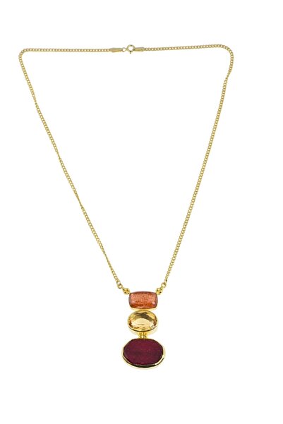 Manus in Mano Trion Ateş Elementi Güneş Taşı Sitrin Ve Yakut Gümüş Kolye