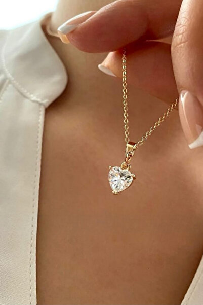 Crystal Diamond Zirconia Işıklı kutuda sertifikalı, 3 karat kalp tektaş kolye