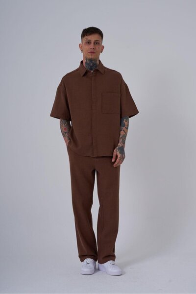 Machinist Erkek Hidden Fly Kahverengi Gömlek