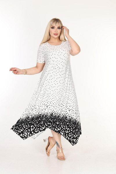 mami butik Plus Size Asymmetrical Skirt Short Sleeve Viscose Combed Cotton Dress