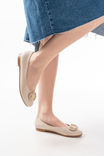 Moda Asmira Inf-325 Beige Daily Women's Ballerinas with Buckle Accessories