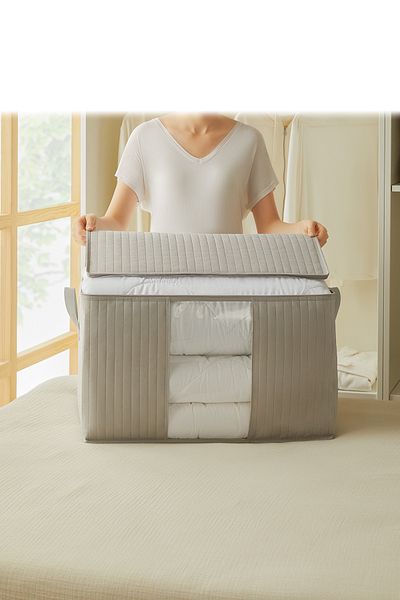Ocean Home Textile Large Size Windowed Gray Quilted Pillow Quilt Sweater Bag 60x43x35