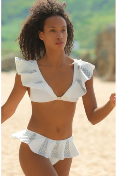 DEEP BEACH Flounced Jewelled Bikini Set Db20004bt