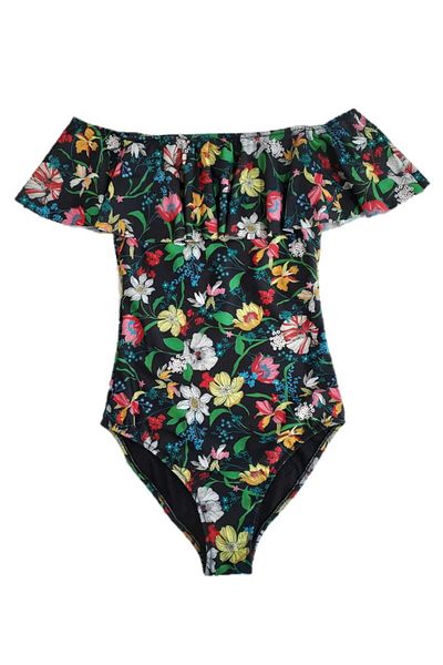 DEEP BEACH Flounced Floral Swimsuit Db20025m