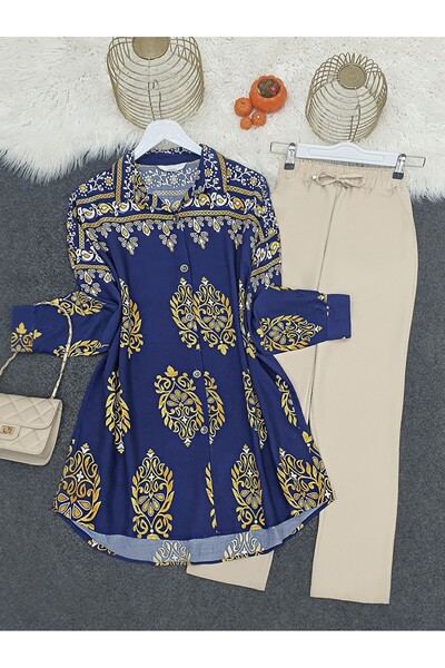 Modamorfo Індиго віскозна туніка - овальний крій та ґудзики по всій довжині