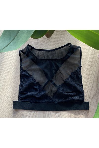 DEEP SECRET Μαύρη διάφανη πλάτη Λεπτομερής δαντέλα Bralet Ds 200185 br