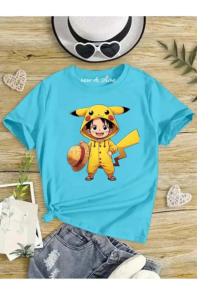 New Shine TRIOC OVERSIZE IMPRIMAT LUFFY CU COSTUME PİKACU