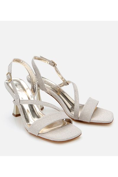Hotiç Women's Gold Silvery Thin Heeled Sandals