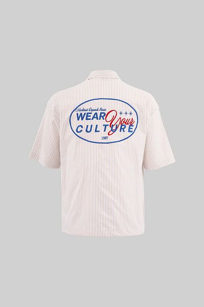 Machinist Men's Gathered Hem Beige Striped Shirt