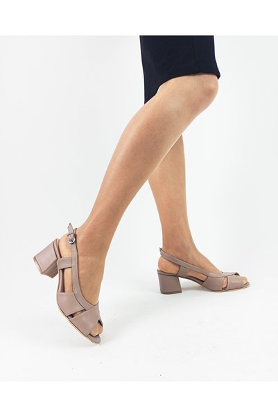 GDT Ayakkabı Genuine Leather Powder Color Thick Heel Women's Heeled Sandals