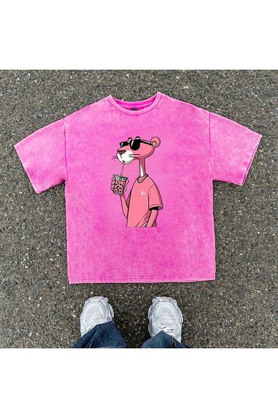 Touz Moda Vintage μπλουζάκι ροζ Panther Washed Oversize