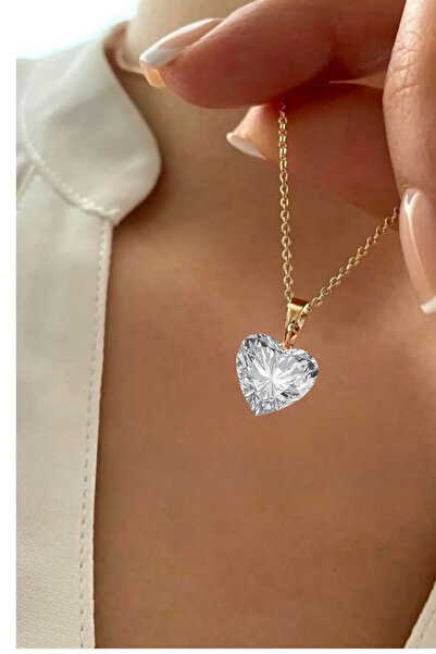 Crystal Diamond Zirconia Işıklı kutuda sertifikalı, 3 karat kalp tektaş kolye