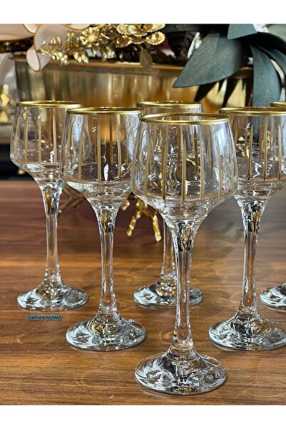 P&ORA PREMIUM KITCHEN PRODUCTS Lal 506 Ağzı Yaldızlı Kahve Yanı Su Bardağı ,l...