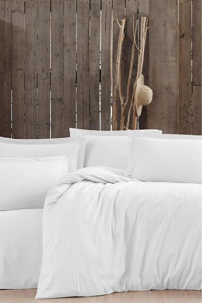 Çeyiz Diyarı White Single Pollysatin Land Stripe Duvet Cover Set