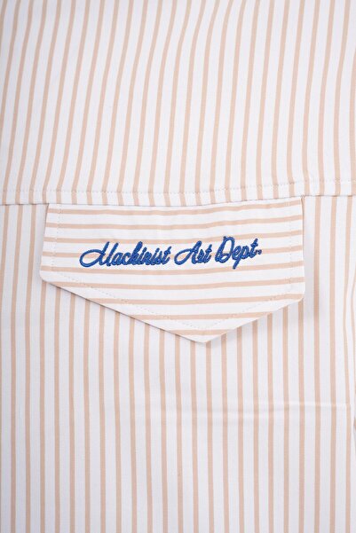 Machinist Чоловіча сорочка з зібраним низом, бежева в смужку