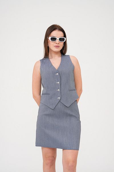 nisya Women's Button-Detail V-Neck Blue Striped Vest
