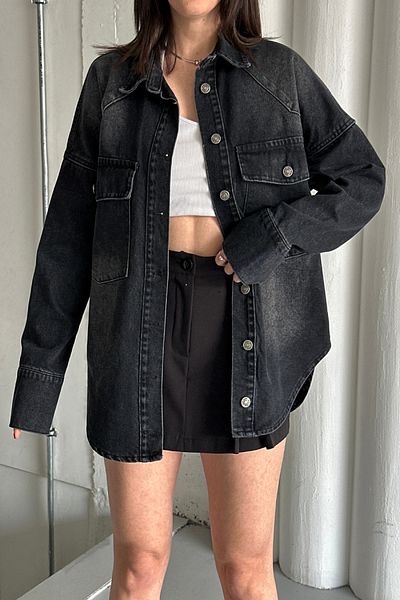 XRAY JEANS Дамски ежедневни дънки Oversize Дълго черно дънково яке